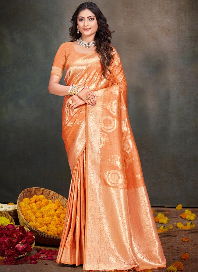 Cotton Silk Peach Party Wear Weaving Saree